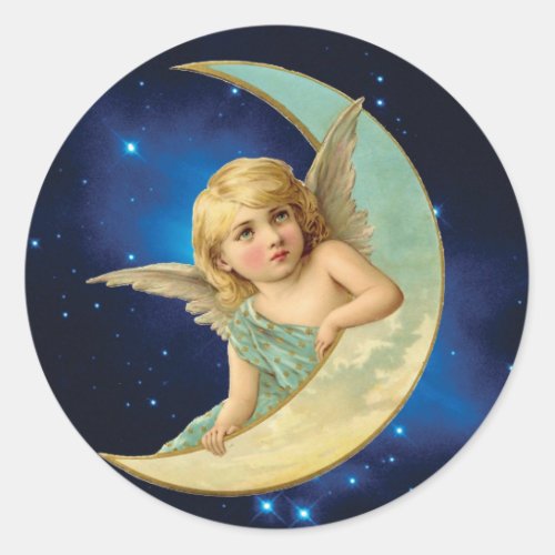 Moonbeam _ Angel and Moon Collage Classic Round Sticker