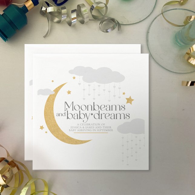 Moonbeams and baby dreams baby shower gray gold napkins (Creator Uploaded)