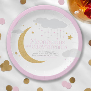 Moonbeams and baby dreams baby shower pink paper plates