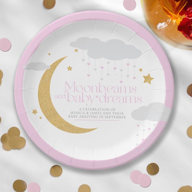 Moonbeams and baby dreams baby shower pink paper plates (Creator Uploaded)