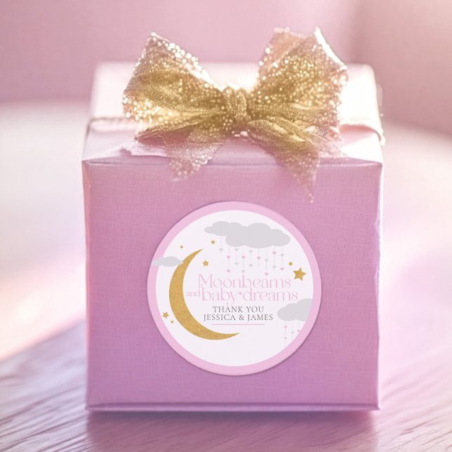Moonbeams and baby dreams baby shower pink thanks classic round sticker (Creator Uploaded)