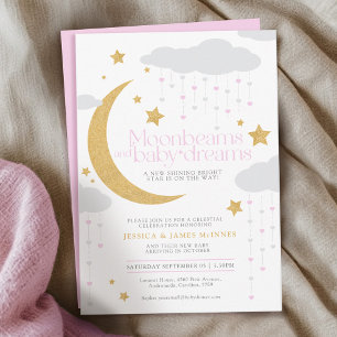 Moonbeams and baby dreams pink baby shower invitation