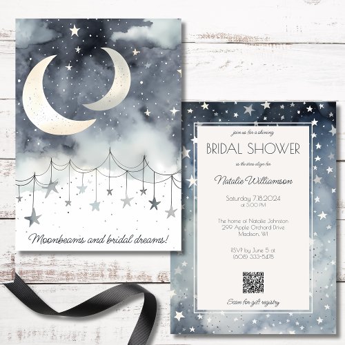 Moonbeams and Stars QR Code Bridal Shower  Invitation