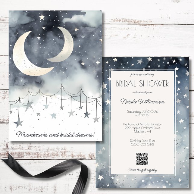 Moonbeams and Stars QR Code Bridal Shower  Invitation (Creator Uploaded)