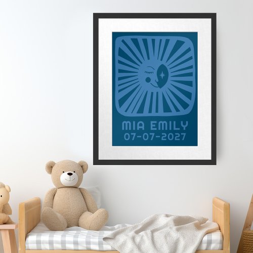 Moonbeams Cute Moon CUSTOM BABY NAME BIRTHDAY Art Poster