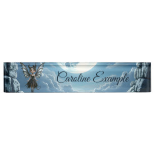 Moonborn Little Shadow, the Cute Gothic Fairy Desk Name Plate