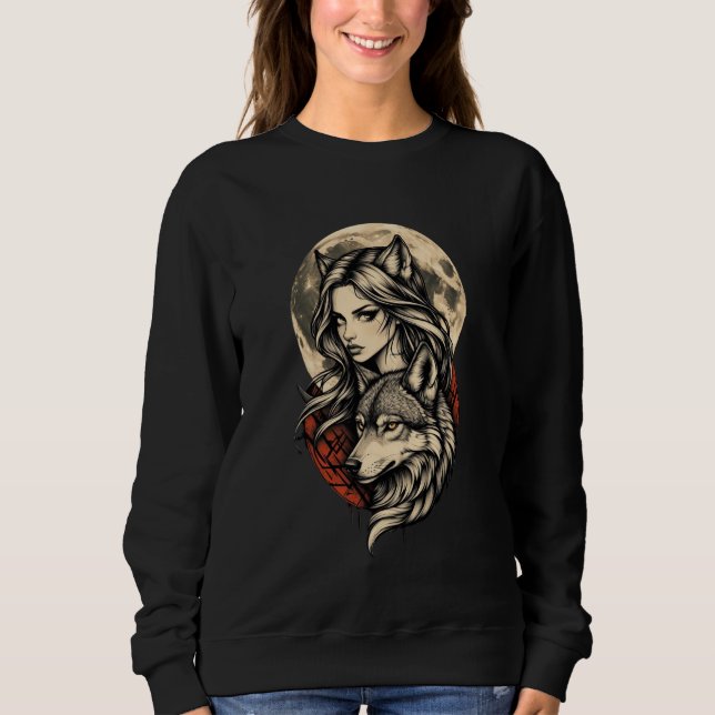 Moonbound Guardian She of the Wolf Moon Lunar Wolf Sweatshirt (Front)