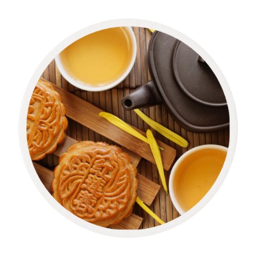 Mooncake and teaChinese mid autumn festival 2 Edible Frosting Rounds