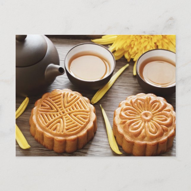 Mooncake and tea,Chinese mid autumn festival Postcard (Front)