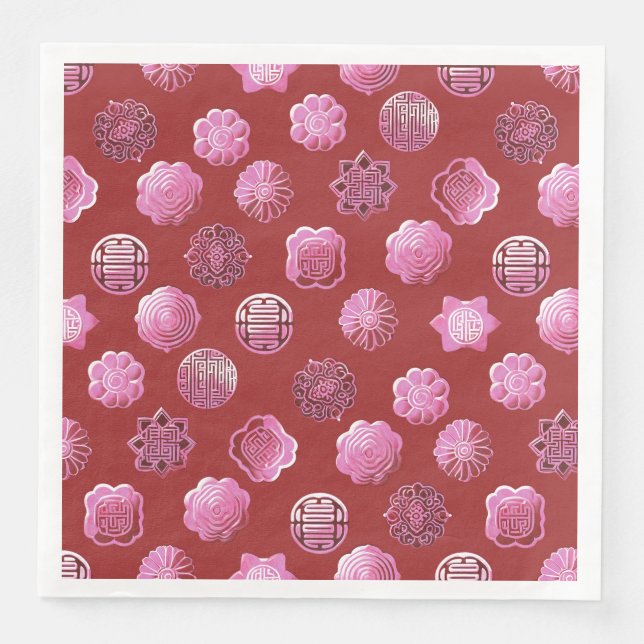 Mooncakes pink and red paper dinner napkins (Front)