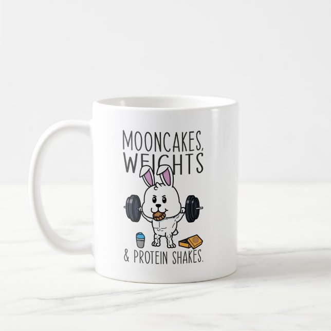 Mooncakes, Weights and Protein Shakes, Funny Gym Coffee Mug (Left)