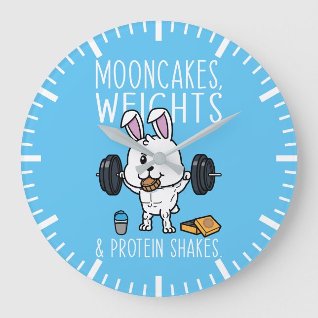 Mooncakes, Weights and Protein Shakes, Funny Gym Large Clock (Front)