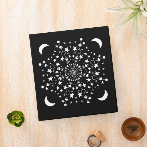 Moonchild Mandala Stars Moon Child Witchy Art      3 Ring Binder