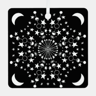 Moonchild Mandala Stars Moon Child Witchy Art Metal Ornament
