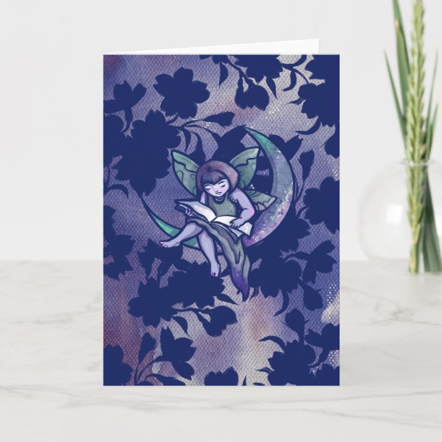MoonChild Reading Fairy Watercolor Art Card (Front)