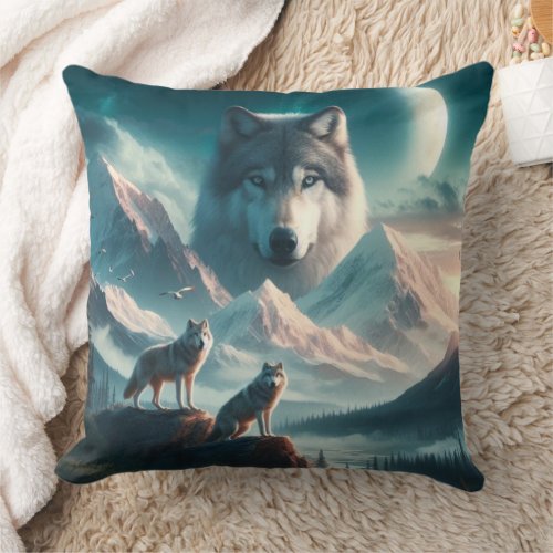 Mooncrest Alaskan Wolf  Throw Pillow