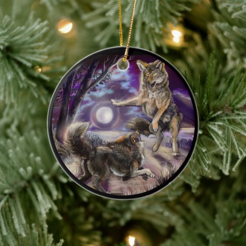 Moondancer Coyotes Ceramic Ornament