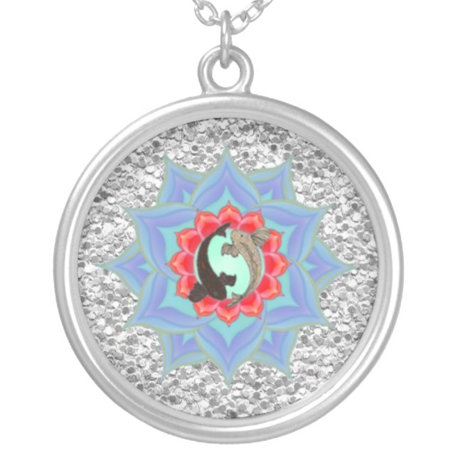 .::MoonDreams::. Koi Lotus Silver Mandala Plated Necklace (Front)