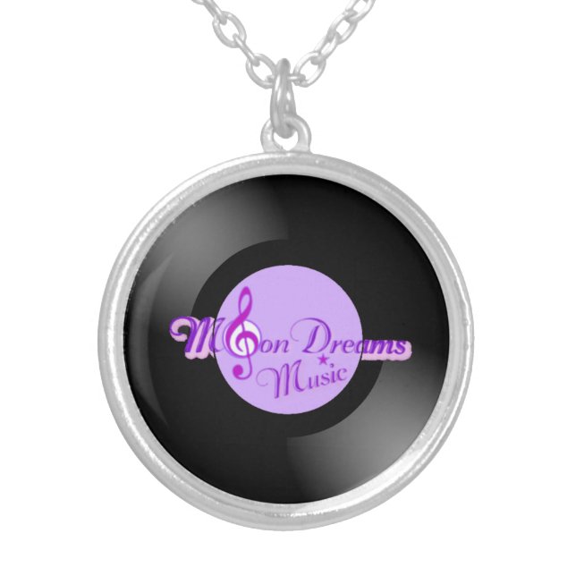 MoonDreams Music Record Med. Silver Round Necklace (Front)