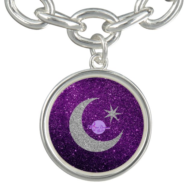 MoonDreams Purple FauxGlitter Silver CharmBracelet Bracelet (Design)