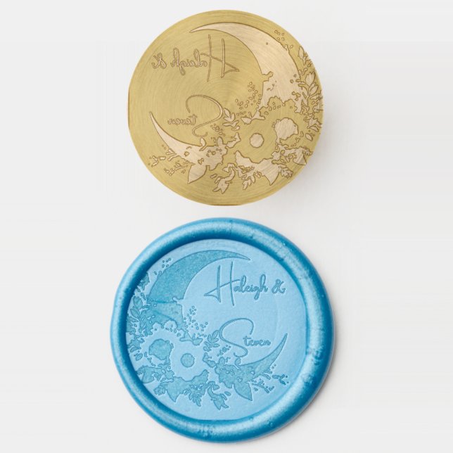 Moonflower Bride & Groom Solid Brass Wax Stamper (Stamped)