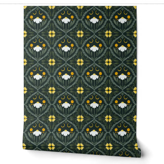 Moonflower Grid | Dark Forrest Green Wallpaper