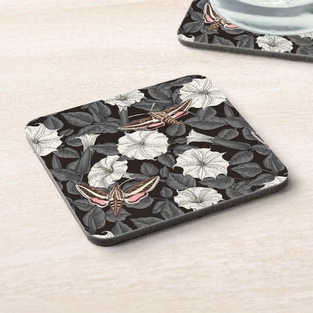 Moonflowers and sphinx moths 2 beverage coaster (Left Side)