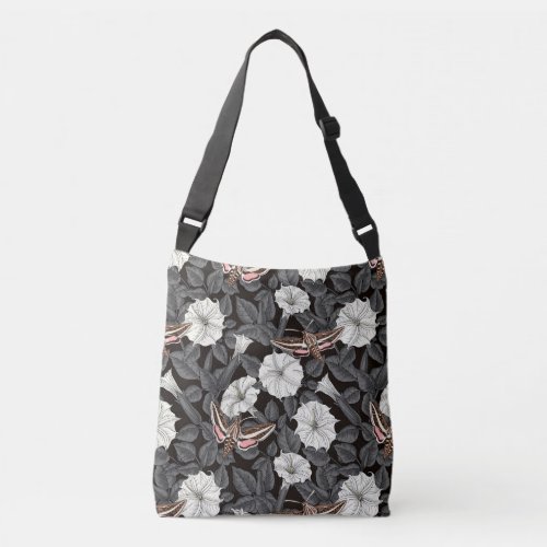 Moonflowers and sphinx moths 2 crossbody bag