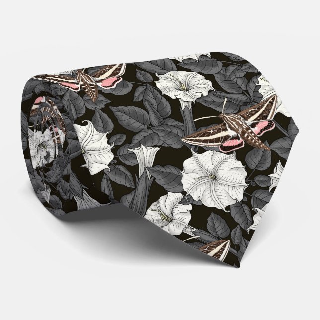 Moonflowers and sphinx moths 2 neck tie (Rolled)