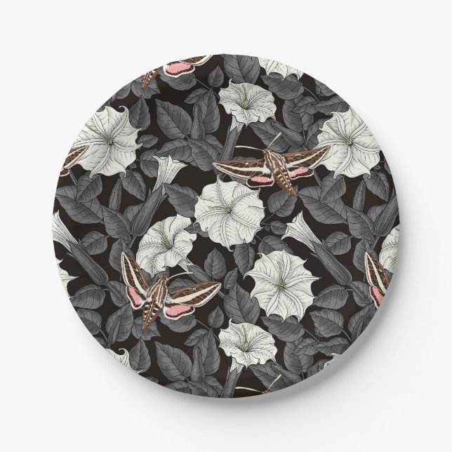 Moonflowers and sphinx moths 2 paper plates (Front)