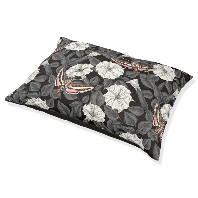 Moonflowers and sphinx moths 2 pet bed (Angled)