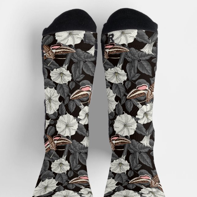 Moonflowers and sphinx moths 2 socks (Top)