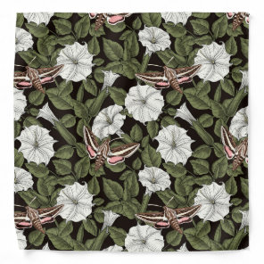 Moonflowers and sphinx moths bandana