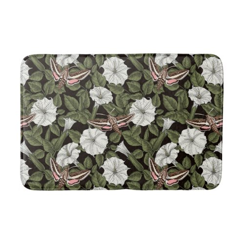 Moonflowers and sphinx moths bath mat