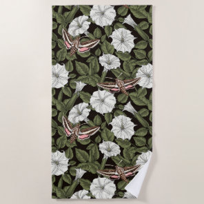 Moonflowers and sphinx moths beach towel