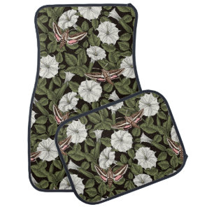 Moonflowers and sphinx moths car floor mat
