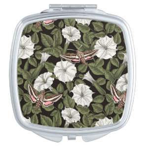 Moonflowers and sphinx moths compact mirror