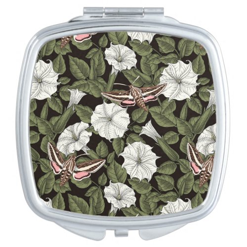 Moonflowers and sphinx moths compact mirror