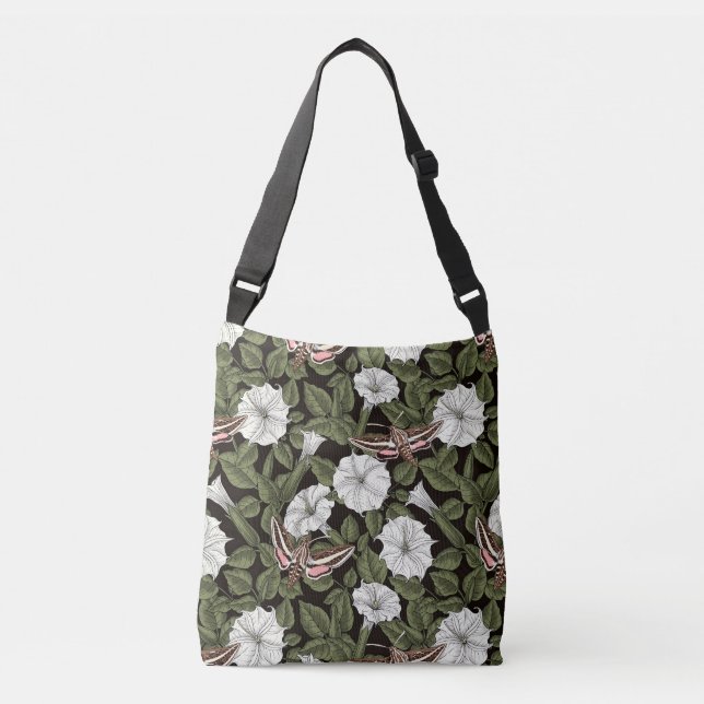 Moonflowers and sphinx moths crossbody bag (Front)