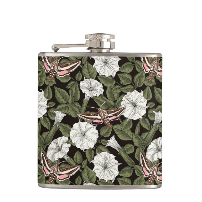 Moonflowers and sphinx moths flask (Front)