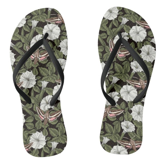 Moonflowers and sphinx moths flip flops (Footbed)