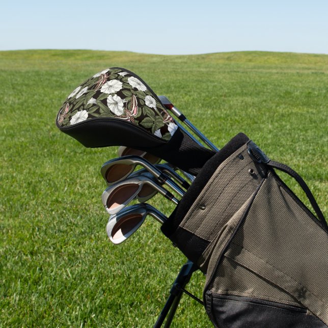 Moonflowers and sphinx moths golf head cover (In Situ)