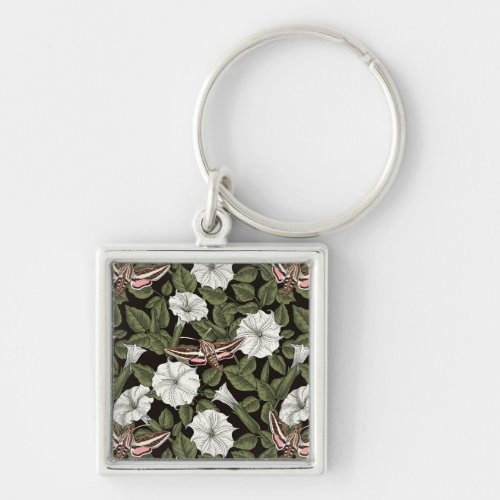 Moonflowers and sphinx moths keychain