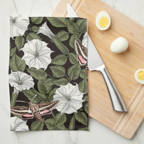 Moonflowers and sphinx moths kitchen towel