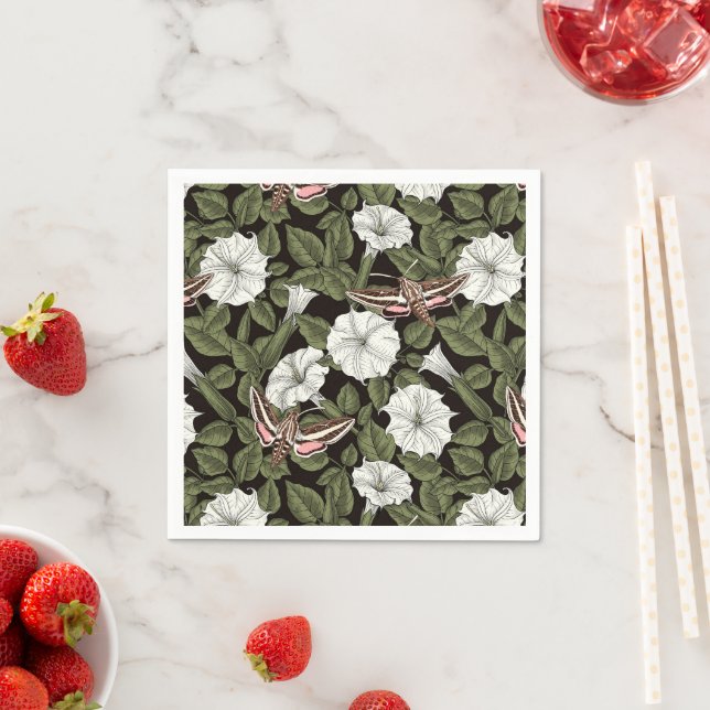 Moonflowers and sphinx moths napkins (Insitu)