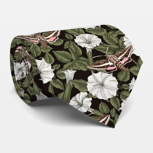 Moonflowers and sphinx moths neck tie