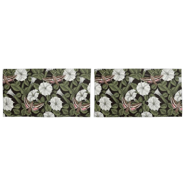 Moonflowers and sphinx moths pillow case (Front-Set)