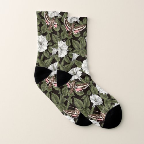 Moonflowers and sphinx moths socks