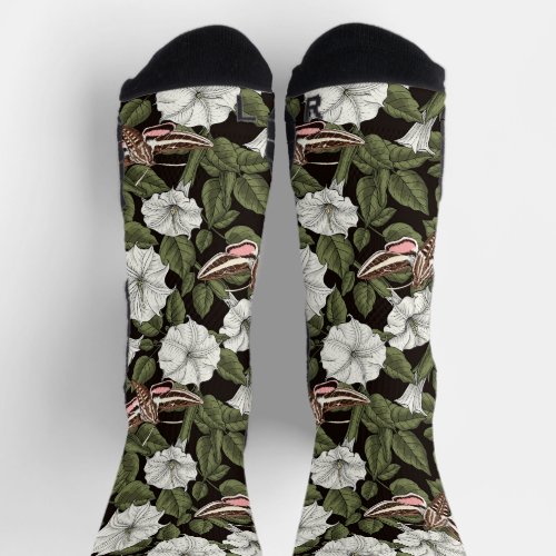 Moonflowers and sphinx moths socks