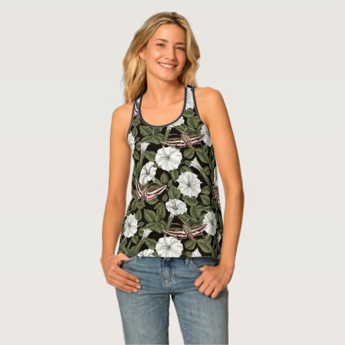 Moonflowers and sphinx moths tank top